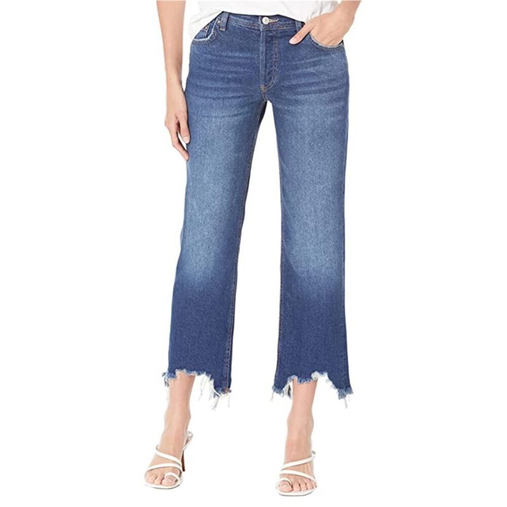 Free People Womens Maggie Distressed Mid Rise Straight Jeans, NWT
